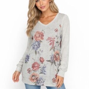 Soft Surroundings Womens Floral V-Neck Pullover Top Multicolor Small Cottagecore